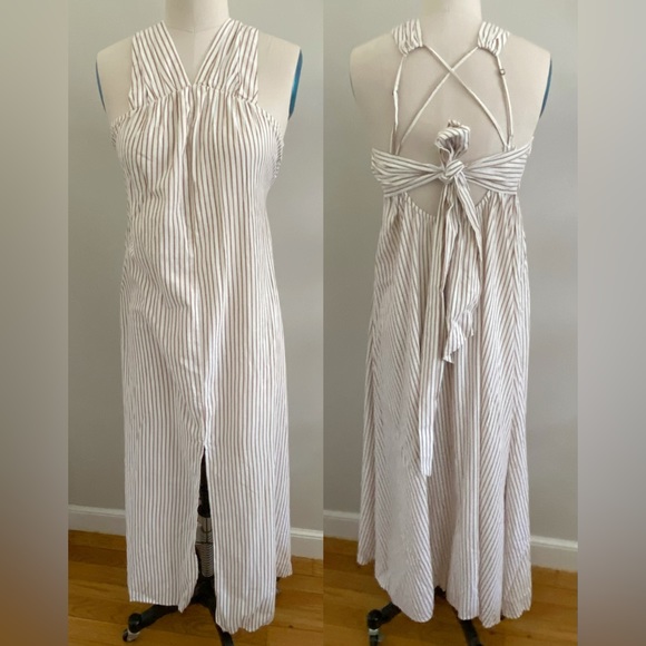 By Anthropologie Sleeveless Bow-Back Maxi Dress SIZE S new ivory stripes new nwt - Picture 3 of 7